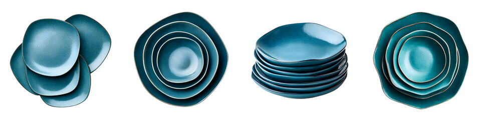 Obraz premium Stack of Teal Dinner Plates with Organic Shapes Isolated