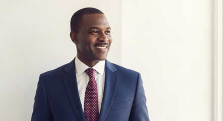 The Confident Executive: Portrait of a distinguished businessman exuding confidence and charisma. He is seen against a plain backdrop, a testament to poise and professional grace.