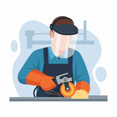 Fototapeta premium Welder Grinding Metal Professional Protective Gear Sparks Safety Industrial