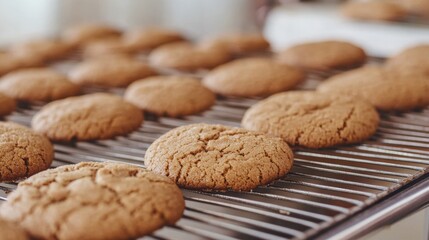Freshly Baked Cookies Cooling on Wire Rack in Kitchen Setting
