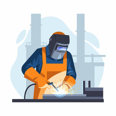 Professional Welder at Work Industrial Scene Vector Illustration