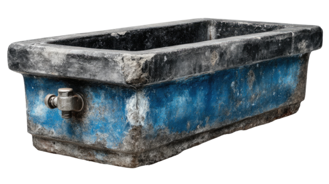 Rustic Basin: An aged, textured basin with visible signs of wear and tear sits isolated, evoking the feeling of time-honored utility and the passage of history.