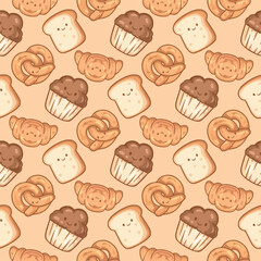 Seamless pattern with cookies and croissants. Vector illustration.