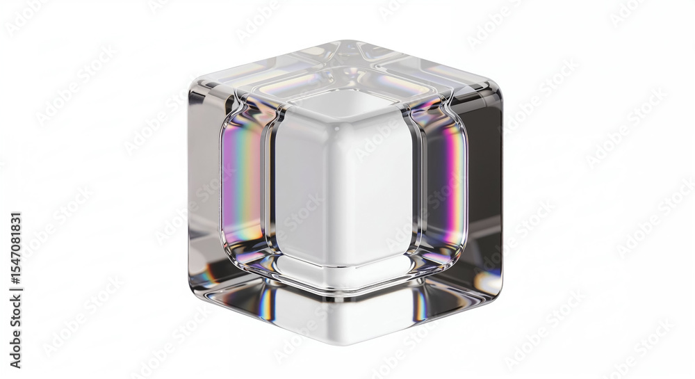 Poster transparent glass cube showing dispersion of light creating rainbow colors