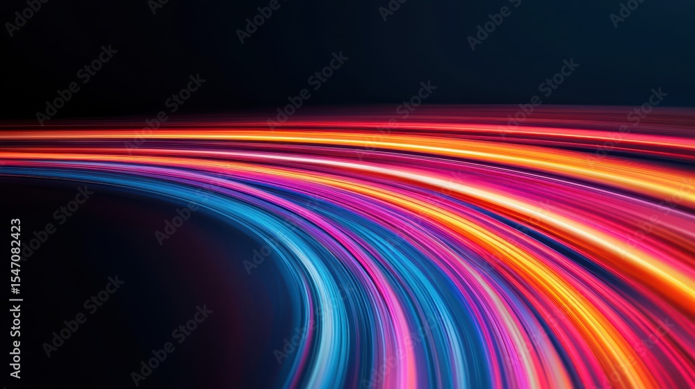 Poster vibrant neon light trails creating dynamic abstract patterns in dark background for modern design pr