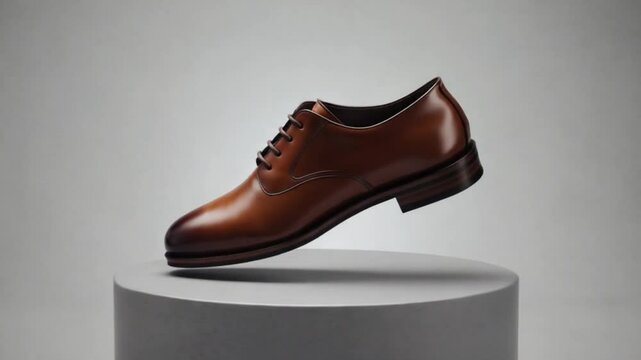 Elegant brown leather dress shoe on white background