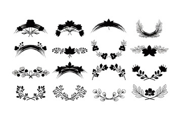 Floral and Botanical Elements Collection Black and White Clip Art