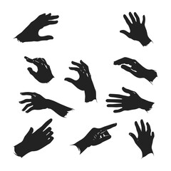 Fototapeta premium A collection of ten realistic hand silhouettes in various expressive gestures.