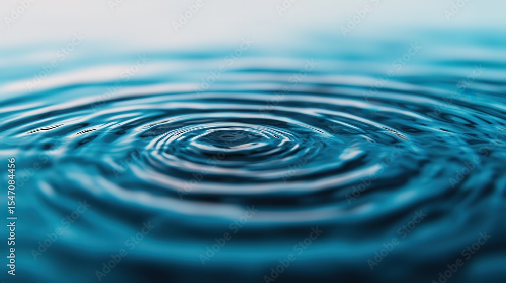 Poster close-up view of water ripples creating circular patterns on a calm surface under soft natural light