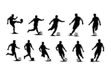 Soccer Players Silhouettes Kicking Ball in Various Positions