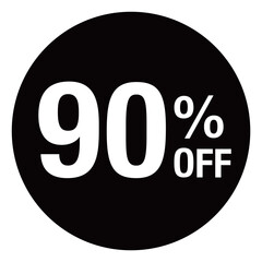 ”90％OFF ”の文字入り 円形のイラスト　モノクロ　白文字　背景透過
