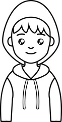 Boy Avatar in Hoodie Line Art.