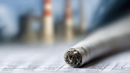 Obraz premium Industrial chimney releasingcarbon dioxide emissions withpaperwork about environmental regulations,pollution control and climatechange policy concepts