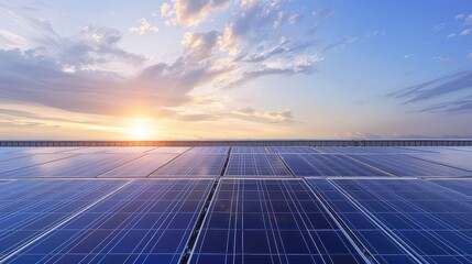 Solar panels on the roof of a modern office complex with energy-efficient design.