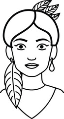 Female Profile Illustration With Feather Earring.