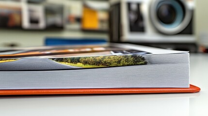 Close-Up View of a Photography Book on a Table with Camera Background