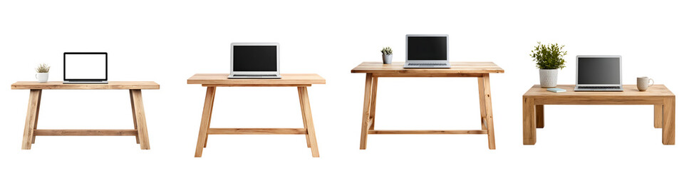 Laptop on Wooden Desk Collection: Minimalist Workspace Isolated