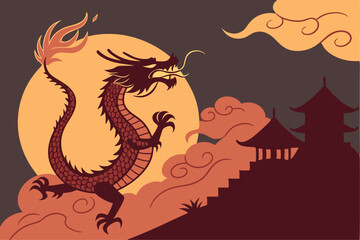 Lunar Flame: Traditional Chinese Dragon Silhouette