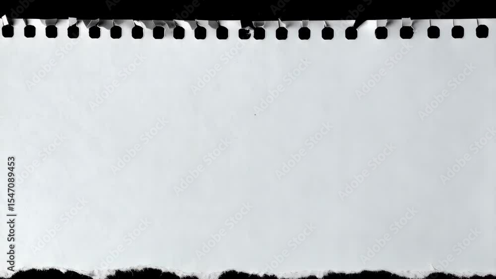 Poster close-up of a perforated white paper sheet with torn bottom edge against black background for presen