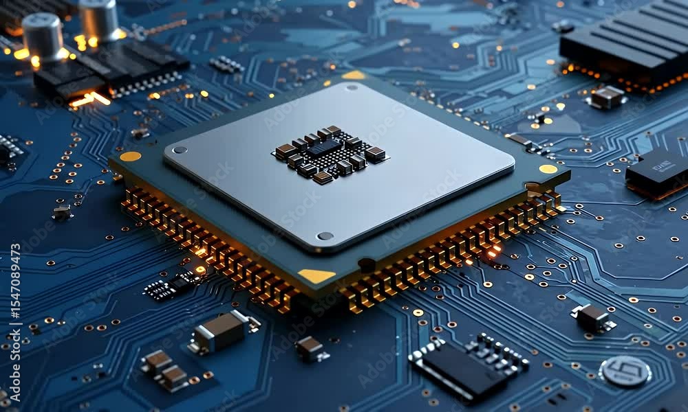 Poster close-up of a circuit board with a central processor chip (1)