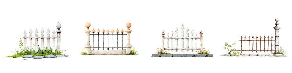 Fototapeta premium Watercolor Fences: Rustic Garden Fences Illustration