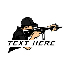 half-body male shooter logo side view vector illustration