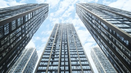 Two tall, modern skyscrapers against a blue sky with white clouds.