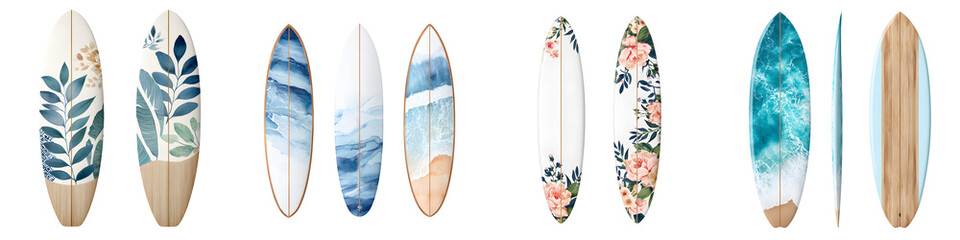 Watercolor Surfboard Collection: Summer Beach Art on White Background