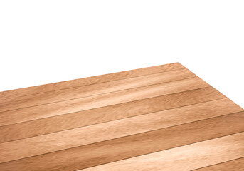 View of corner on wooden or wood table, transparent background