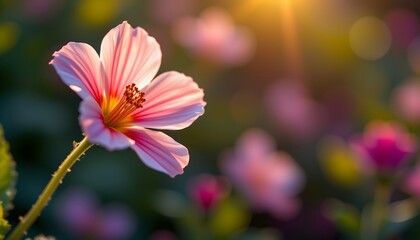 Naklejka premium delicate transparent flower petals softly glowing under high noon sunlight, positioned on the left with clear copy space on the right.