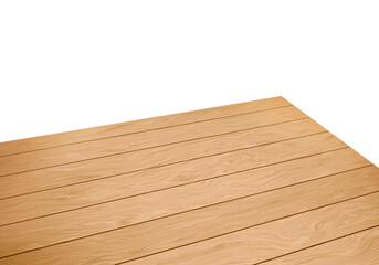 View of corner on wooden or wood table, transparent background