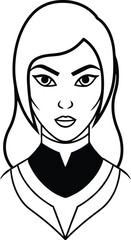 Woman Avatar Line Art with Sharp Eyes.