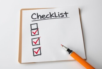 Clipboard with checklist and marker pen
