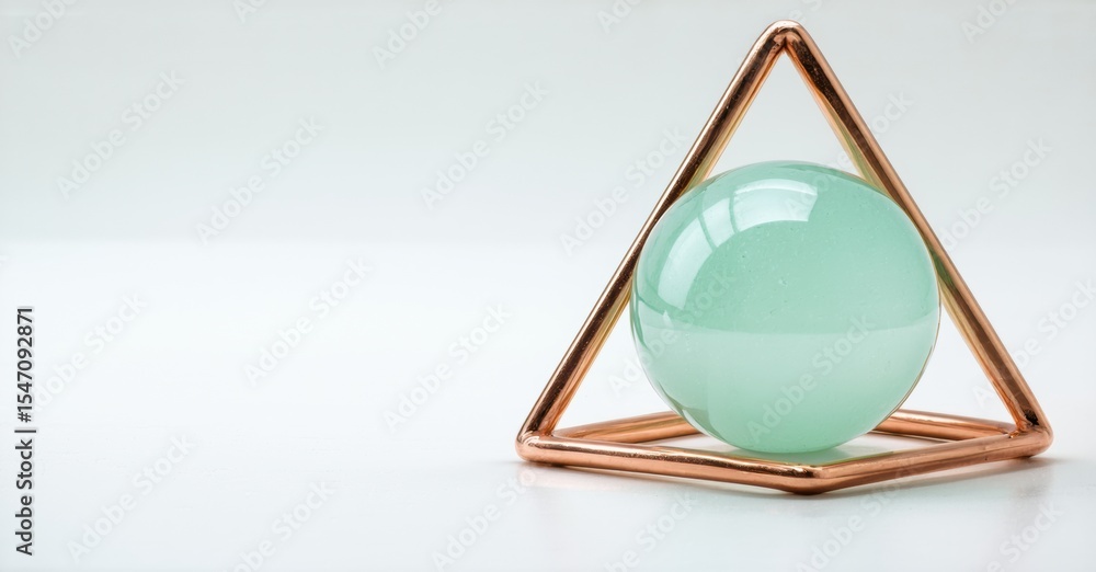 Aufkleber minimalist sculpture. sphere rests within triangular frame. soft lighting highlights smooth surfaces