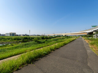 県境を流れる猪名川と街の風景