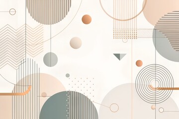 Abstract geometric art print with beige, gray, and copper circles and lines