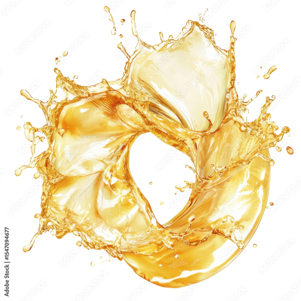 Poster golden liquid splash in circular shape with dynamic motion