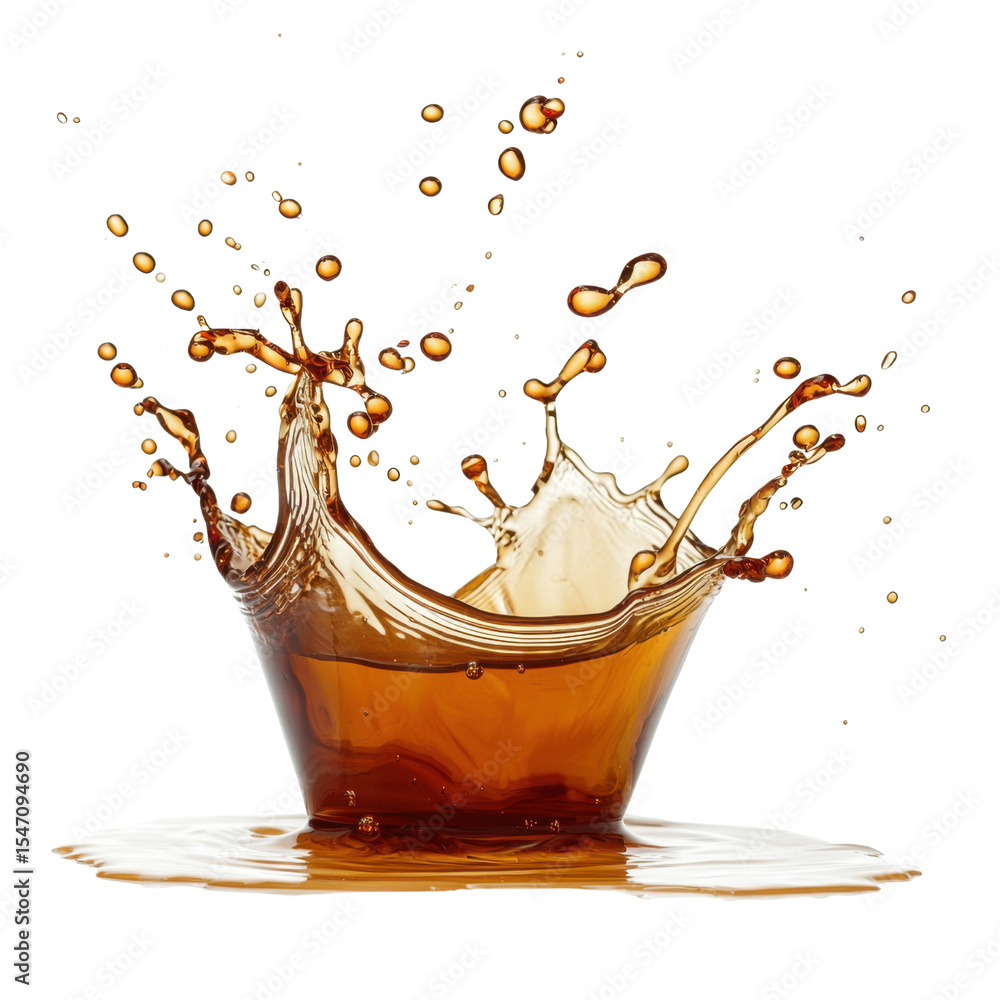 Poster dynamic splash of liquid in motion captured on isolated background