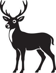 Simple deer silhouette black illustration design, Standing forest deer vector pose
