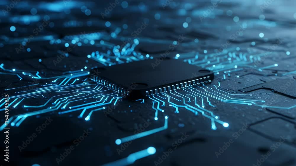 Poster close-up of glowing circuit board with microprocessor