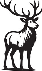 Fototapeta premium Elegant black silhouette of a forest deer vector, Animal sketch black and white style