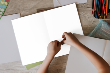 Paper png mockup, kids drawing activity, transparent design