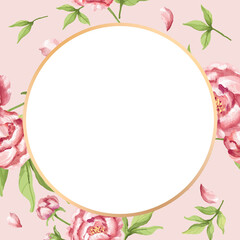 Gold round peony flower frame design element