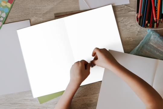 Paper png mockup, kids drawing activity, transparent design