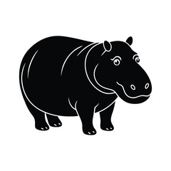 hippopotamus silhouette and line art vector illustration