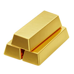 Stack of Three Shiny Gold Bullion Bars, Isolated on Transparent or White Background
