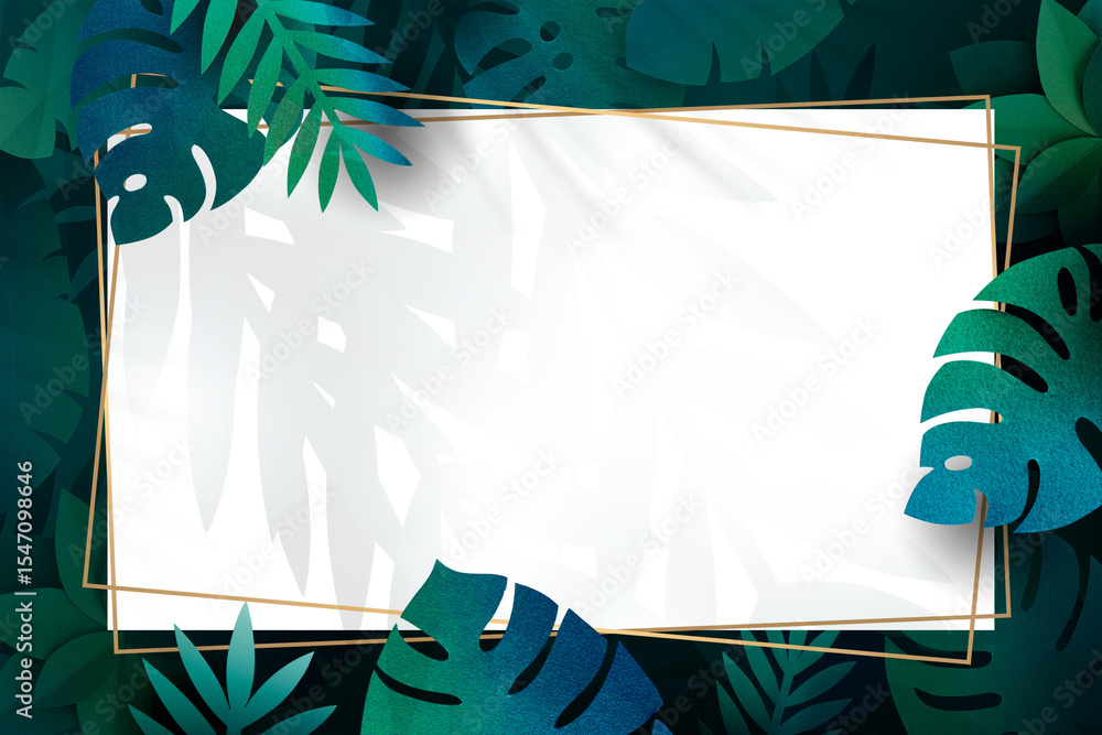 Poster monstera leaf pattern on a dark green frame design element