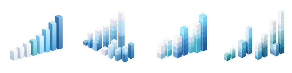 Fototapeta premium Isometric Business Graph Chart Set Isolated on White
