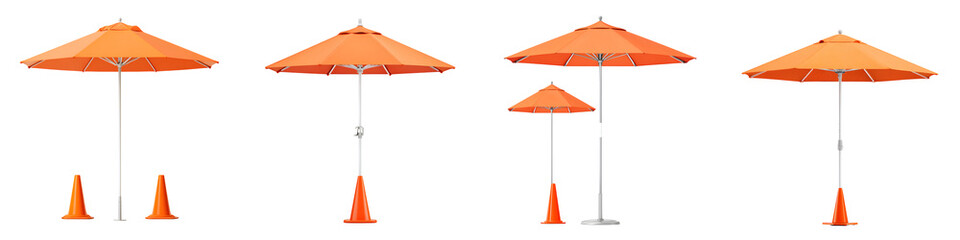 Orange Beach Umbrellas with Traffic Cones Isolated on White