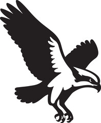 Powerful osprey in flight silhouette design, Strong bird of prey vector drawing